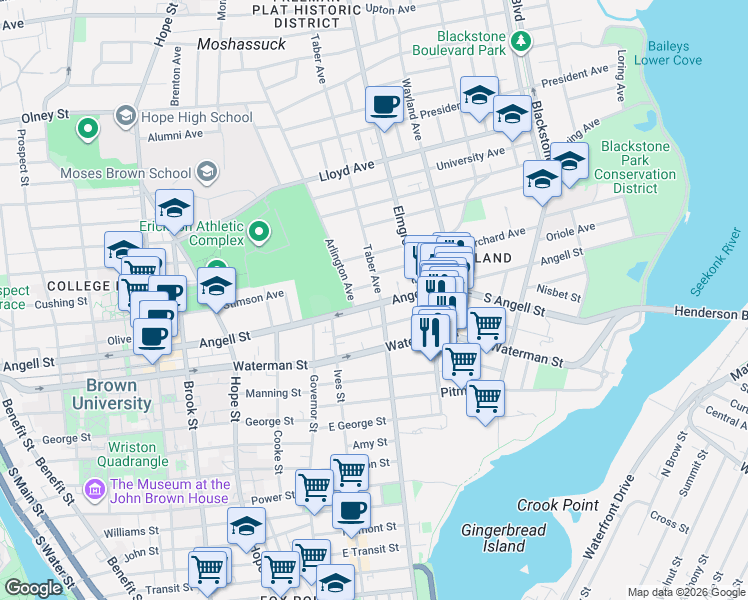 map of restaurants, bars, coffee shops, grocery stores, and more near 272 Gano Street in Providence