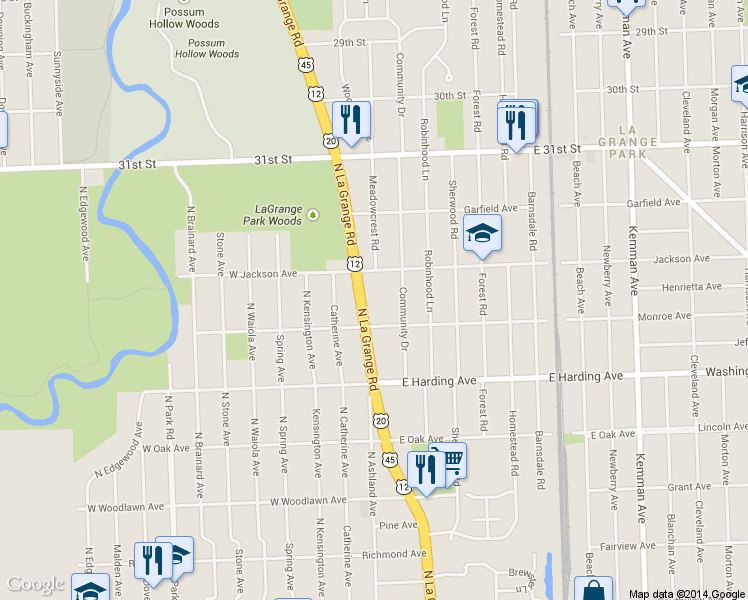 map of restaurants, bars, coffee shops, grocery stores, and more near 803 North La Grange Road in La Grange Park