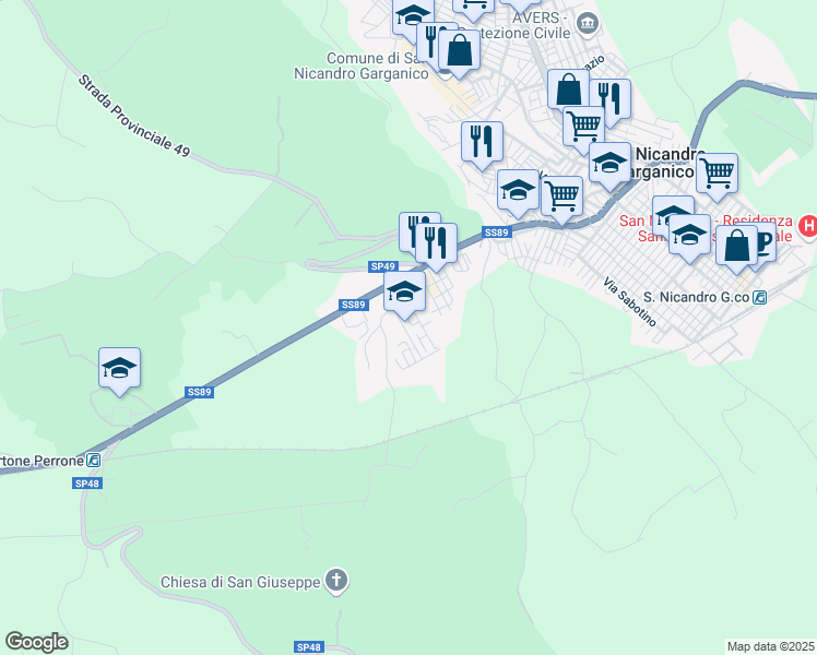 map of restaurants, bars, coffee shops, grocery stores, and more near 13 Via Madonna di Guadalupe in San Nicandro Garganico