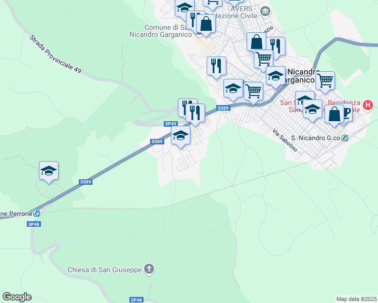 map of restaurants, bars, coffee shops, grocery stores, and more near 13 Via Madonna di Guadalupe in San Nicandro Garganico