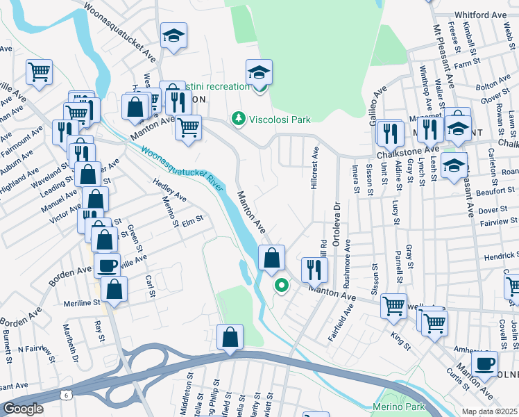 map of restaurants, bars, coffee shops, grocery stores, and more near 3 Baltimore Street in Providence