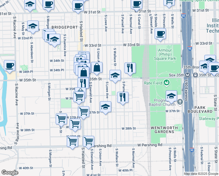 map of restaurants, bars, coffee shops, grocery stores, and more near in Chicago