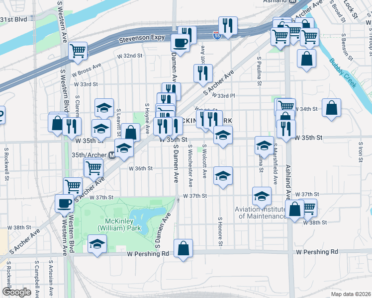 map of restaurants, bars, coffee shops, grocery stores, and more near in Chicago