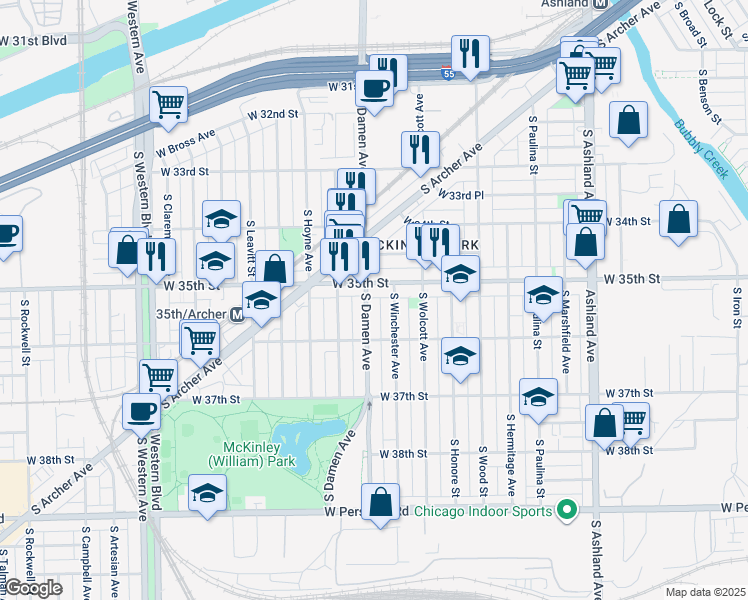 map of restaurants, bars, coffee shops, grocery stores, and more near in Chicago