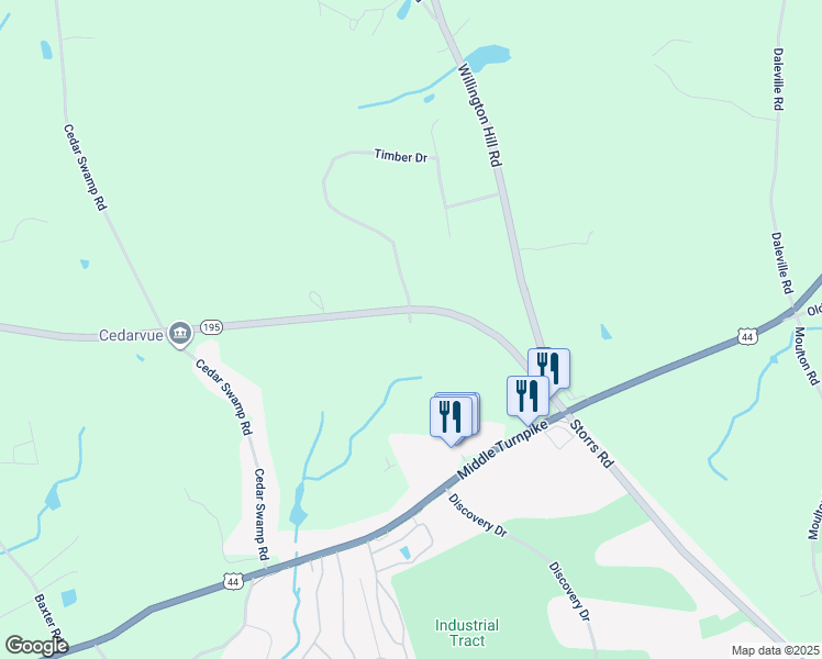 map of restaurants, bars, coffee shops, grocery stores, and more near 1734 Storrs Road in Mansfield