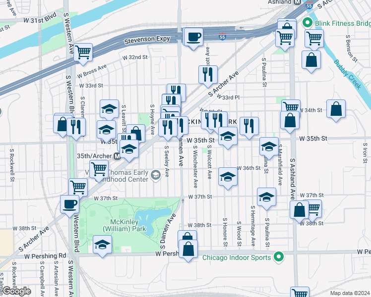 map of restaurants, bars, coffee shops, grocery stores, and more near in Chicago