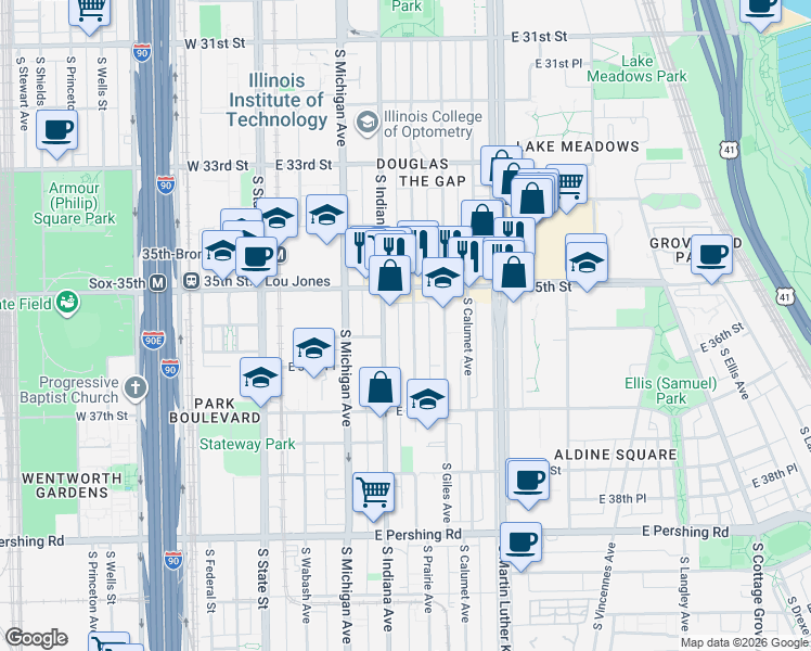 map of restaurants, bars, coffee shops, grocery stores, and more near in Chicago