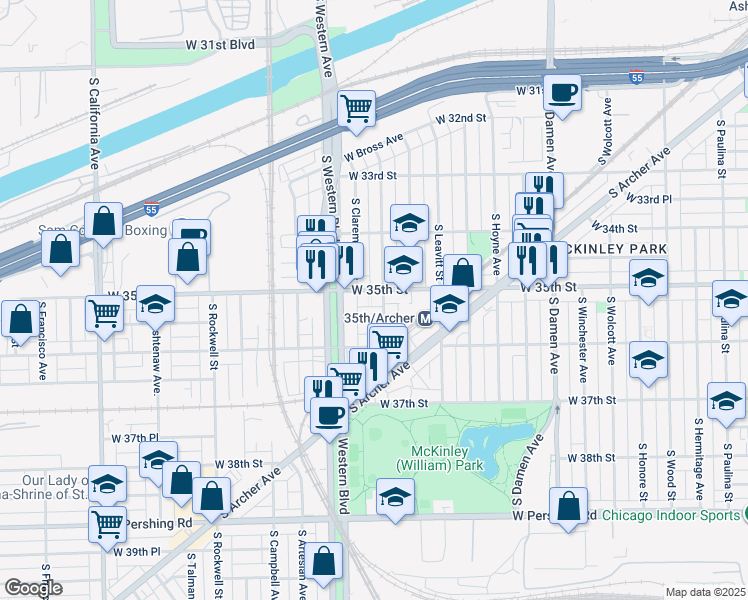 map of restaurants, bars, coffee shops, grocery stores, and more near in Chicago