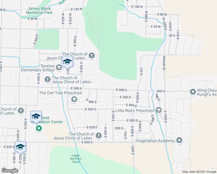 map of restaurants, bars, coffee shops, grocery stores, and more near 683 East 300 South in Smithfield