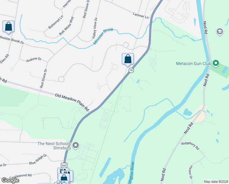 map of restaurants, bars, coffee shops, grocery stores, and more near 110 Hopmeadow Street in Simsbury