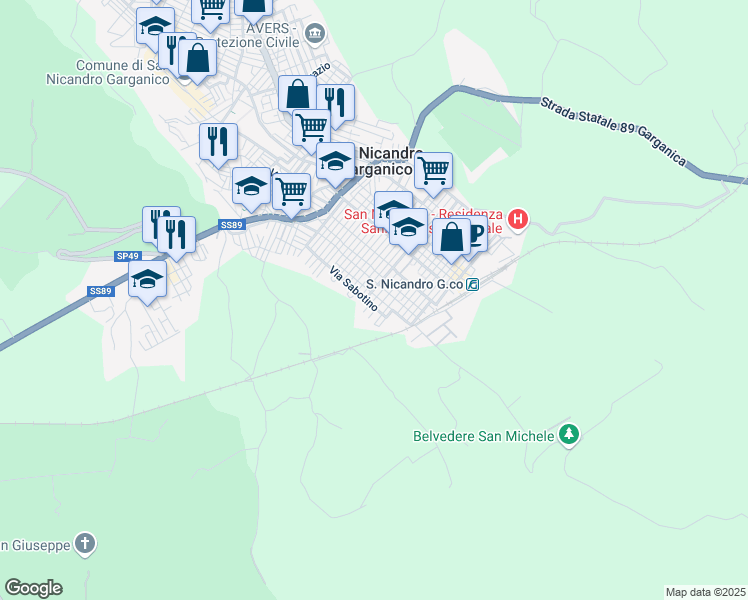 map of restaurants, bars, coffee shops, grocery stores, and more near 33 Via Michele Cervone in San Nicandro Garganico