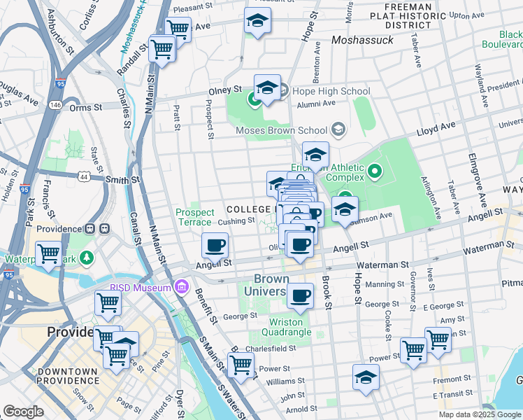 map of restaurants, bars, coffee shops, grocery stores, and more near in Providence