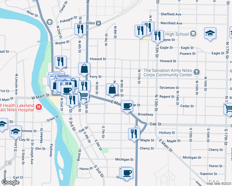 map of restaurants, bars, coffee shops, grocery stores, and more near 215 North 8th Street in Niles