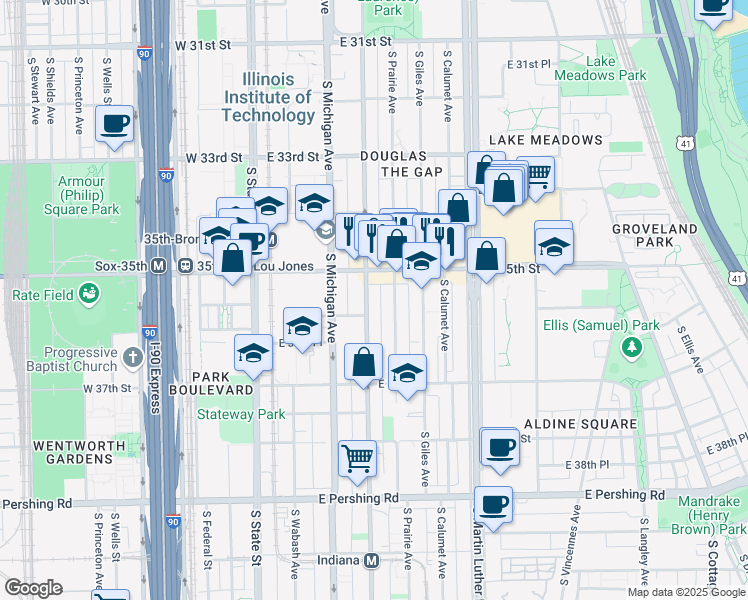map of restaurants, bars, coffee shops, grocery stores, and more near in Chicago