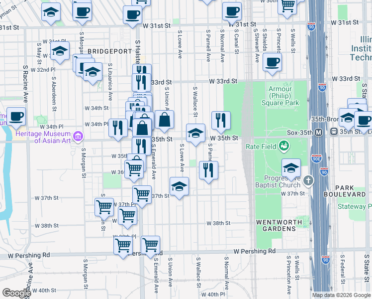 map of restaurants, bars, coffee shops, grocery stores, and more near in Chicago