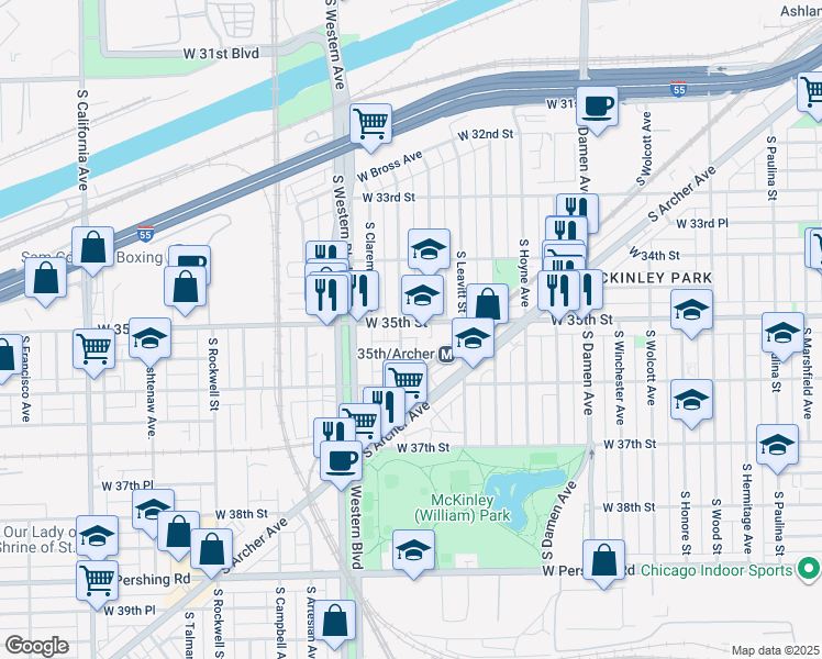 map of restaurants, bars, coffee shops, grocery stores, and more near in Chicago
