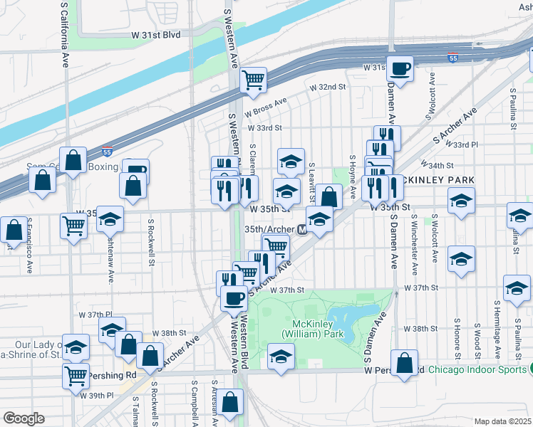 map of restaurants, bars, coffee shops, grocery stores, and more near in Chicago