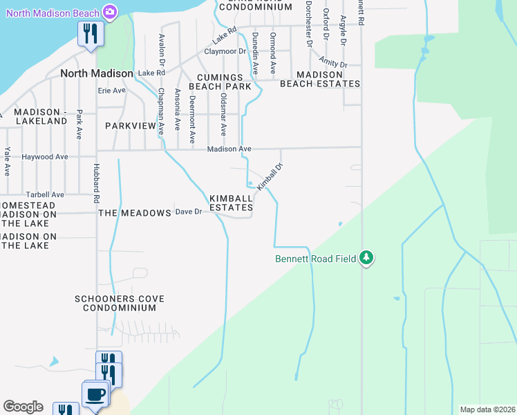 map of restaurants, bars, coffee shops, grocery stores, and more near 1595 Kimball Drive in Madison