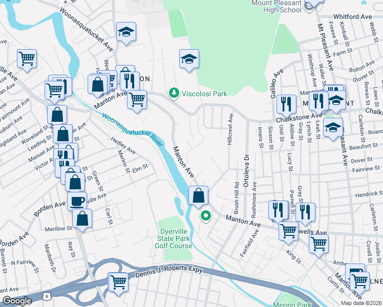 map of restaurants, bars, coffee shops, grocery stores, and more near 23 Baltimore Street in Providence