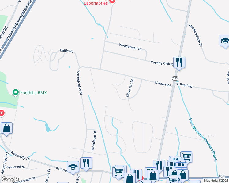 map of restaurants, bars, coffee shops, grocery stores, and more near 214 Cider Mill Crossing in Torrington