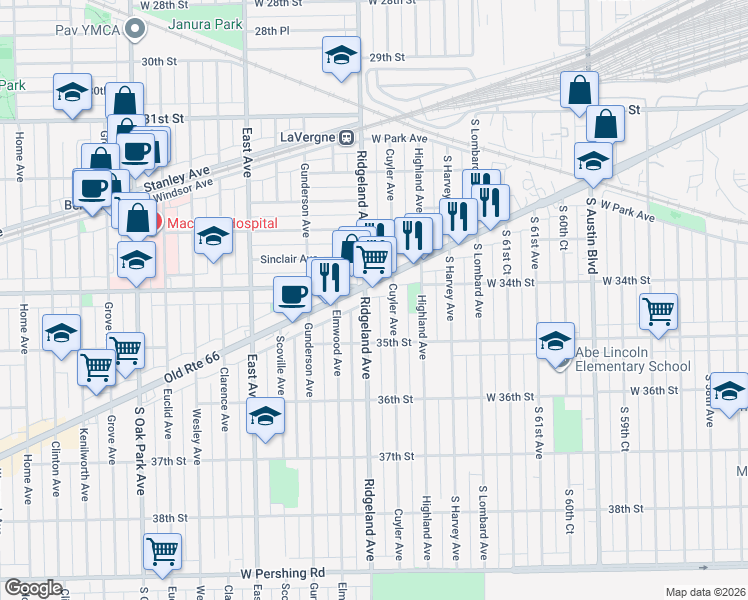 map of restaurants, bars, coffee shops, grocery stores, and more near in Berwyn