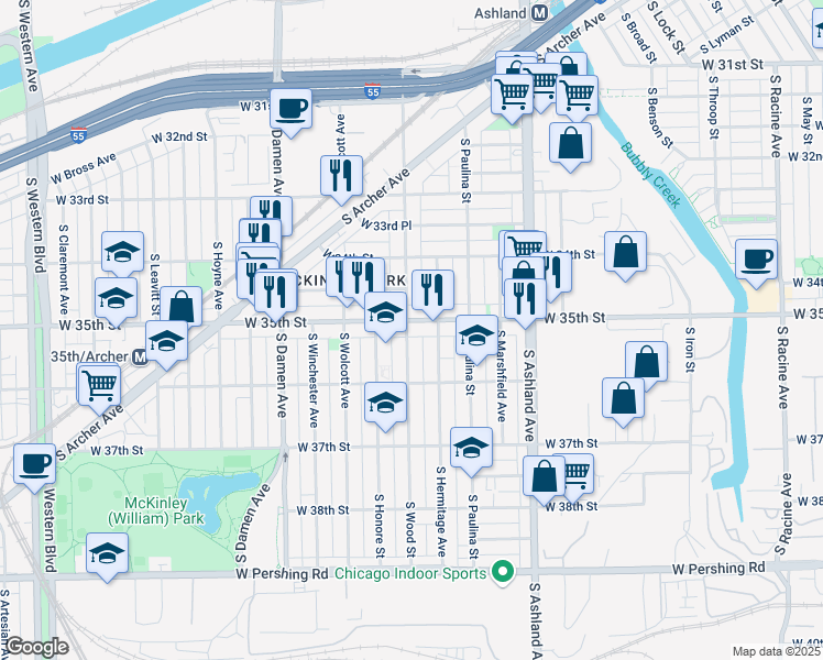 map of restaurants, bars, coffee shops, grocery stores, and more near in Chicago