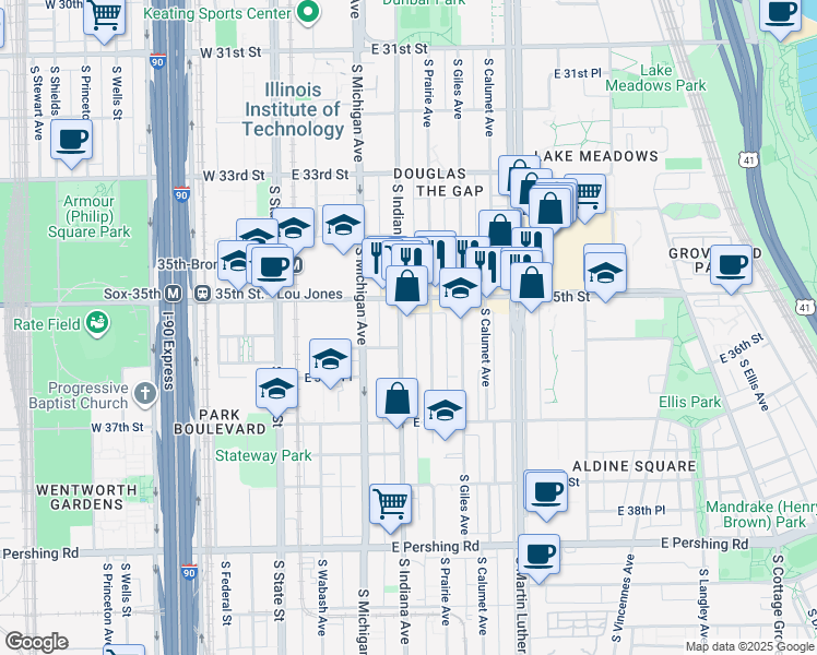 map of restaurants, bars, coffee shops, grocery stores, and more near in Chicago
