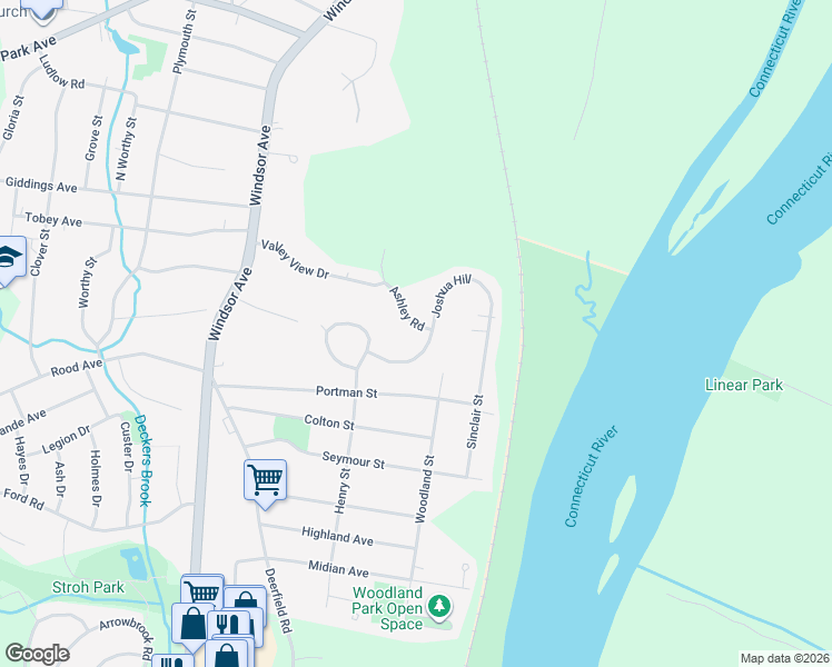 map of restaurants, bars, coffee shops, grocery stores, and more near 14 Ashley Road in Windsor