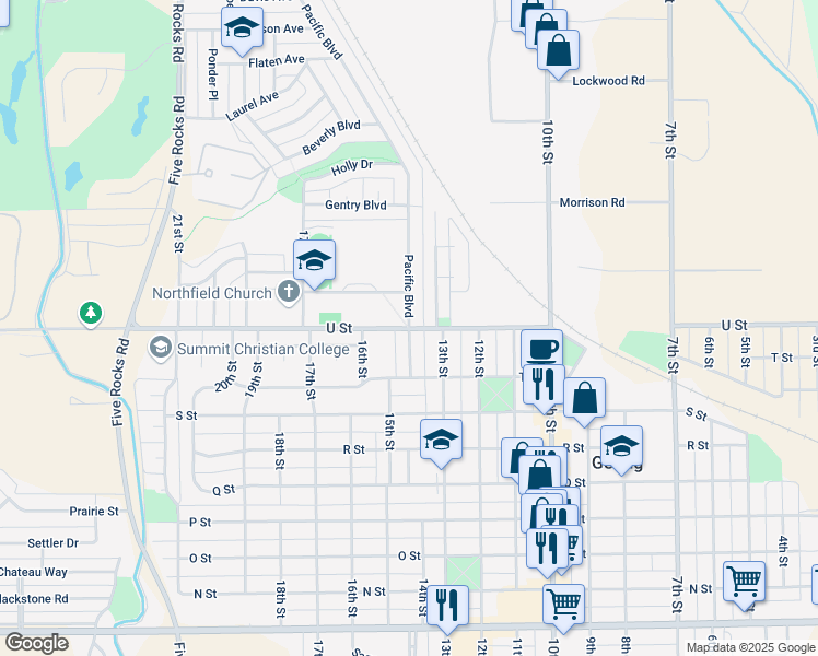 map of restaurants, bars, coffee shops, grocery stores, and more near 1500 U Street in Gering