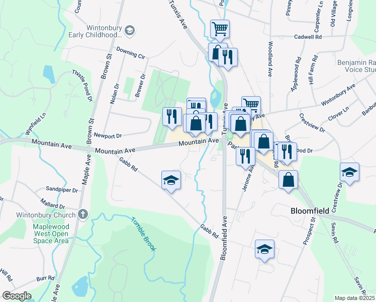 map of restaurants, bars, coffee shops, grocery stores, and more near 1 Regency Drive in Bloomfield