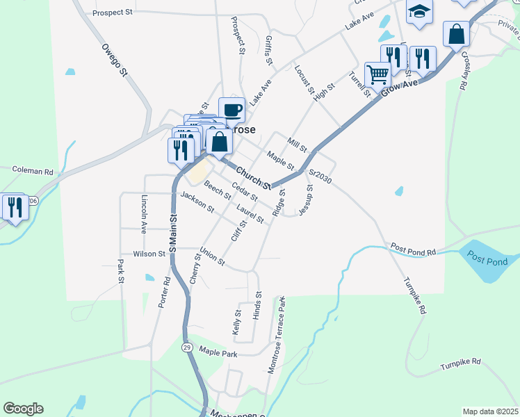 map of restaurants, bars, coffee shops, grocery stores, and more near 209 Cliff Street in Montrose