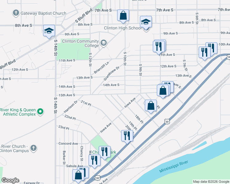 map of restaurants, bars, coffee shops, grocery stores, and more near 1028 15th Avenue South in Clinton