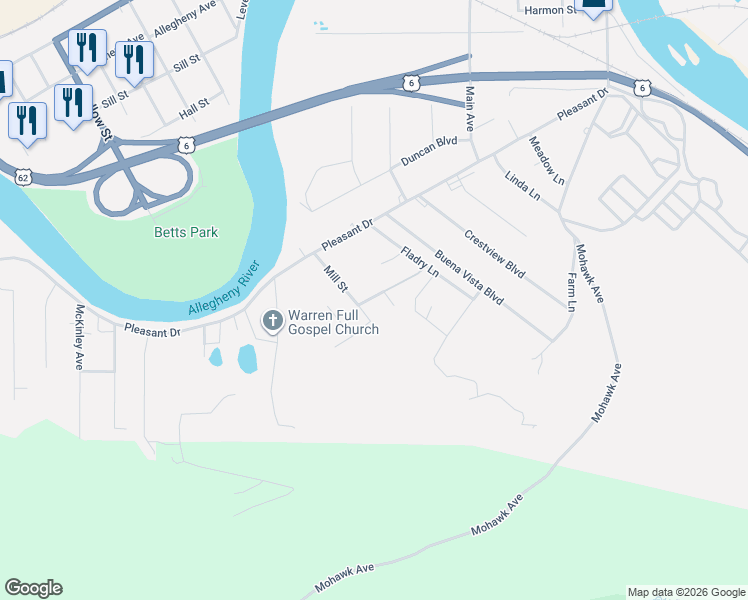 map of restaurants, bars, coffee shops, grocery stores, and more near 75 Fox Ln in Warren