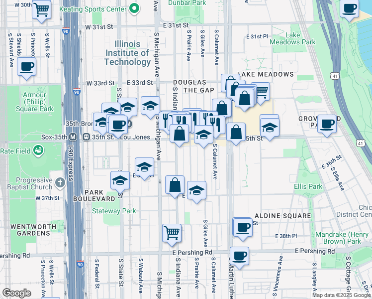map of restaurants, bars, coffee shops, grocery stores, and more near in Chicago