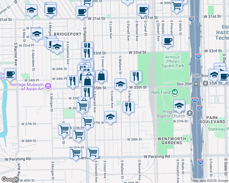 map of restaurants, bars, coffee shops, grocery stores, and more near in Chicago