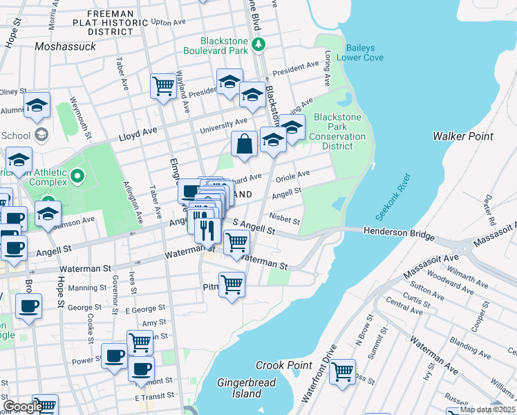 map of restaurants, bars, coffee shops, grocery stores, and more near 204 Butler Avenue in Providence