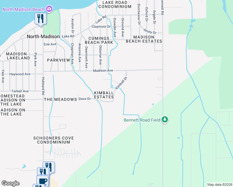 map of restaurants, bars, coffee shops, grocery stores, and more near 1595 Kimball Drive in Madison