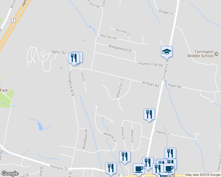 map of restaurants, bars, coffee shops, grocery stores, and more near 214 Cider Mill Crossing in Torrington