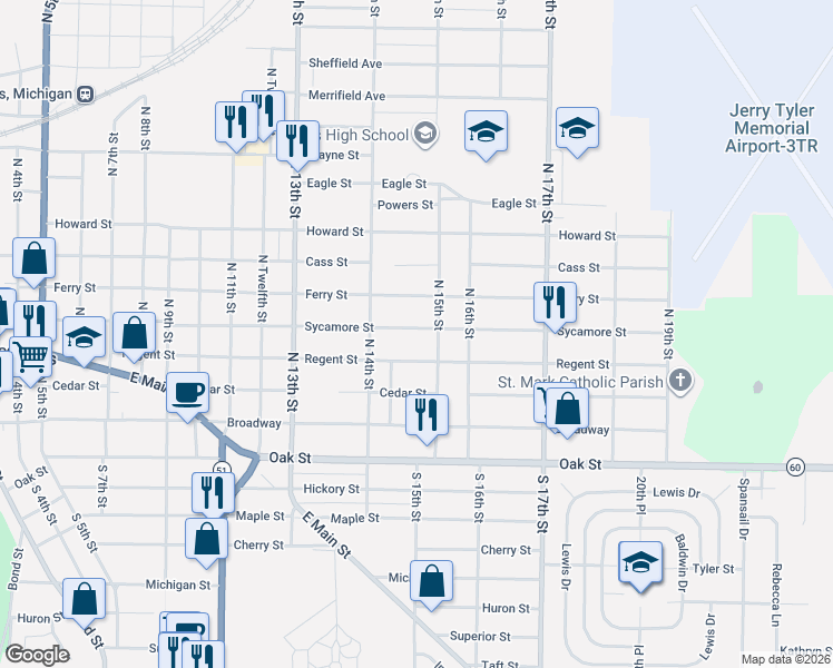 map of restaurants, bars, coffee shops, grocery stores, and more near 1440 Sycamore Street in Niles