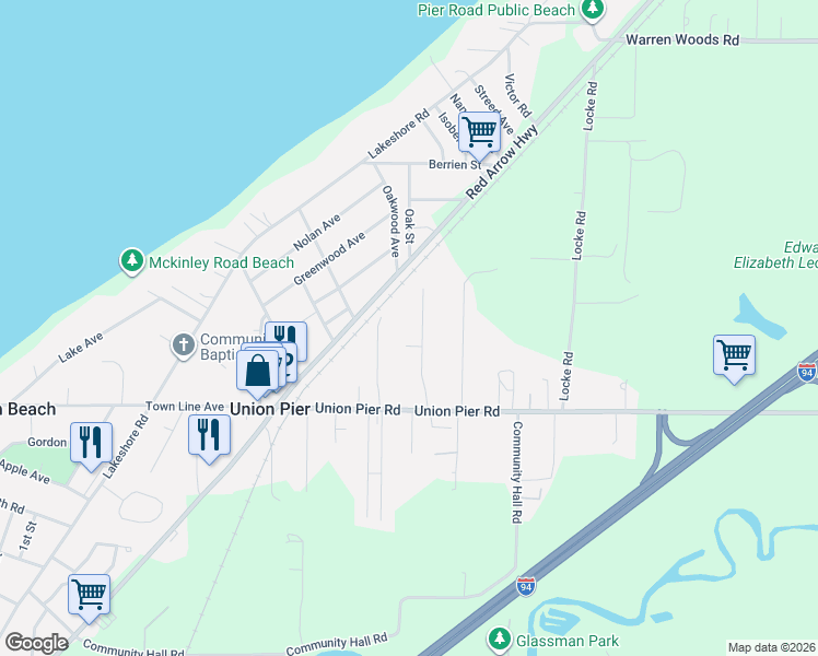 map of restaurants, bars, coffee shops, grocery stores, and more near 15973 Prusa Road in Union Pier