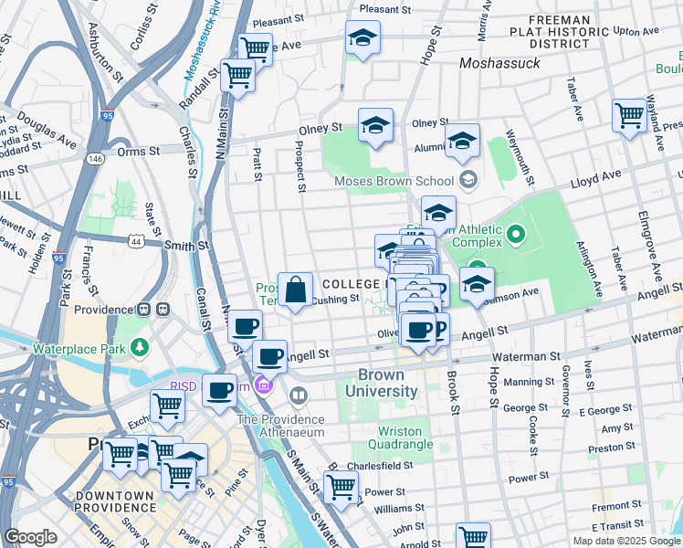 map of restaurants, bars, coffee shops, grocery stores, and more near 157 Bowen St in Providence