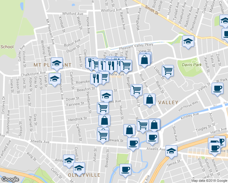 map of restaurants, bars, coffee shops, grocery stores, and more near 58 Andem Street in Providence