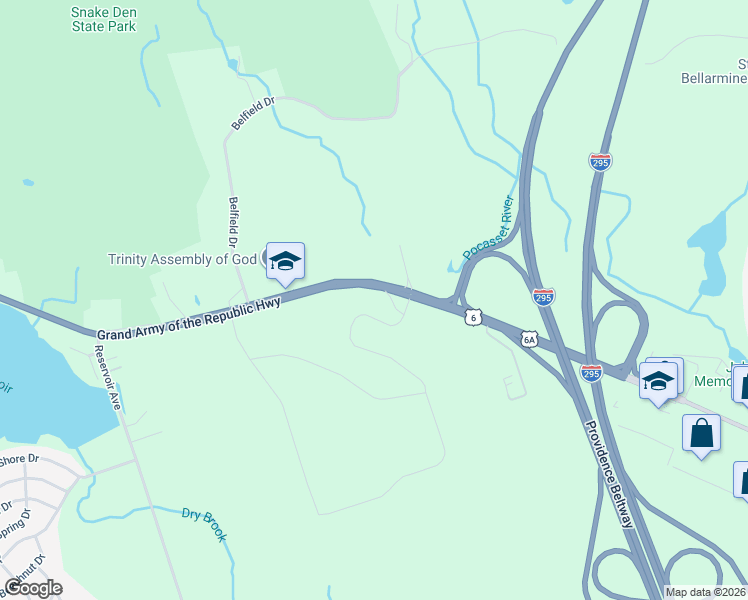 map of restaurants, bars, coffee shops, grocery stores, and more near 2128 Hartford Avenue in Johnston