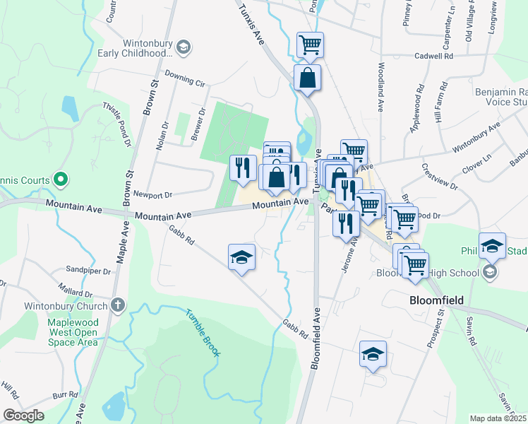 map of restaurants, bars, coffee shops, grocery stores, and more near 1 Regency Drive in Bloomfield