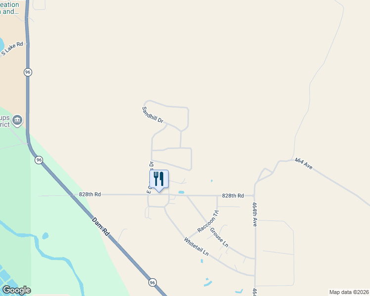 map of restaurants, bars, coffee shops, grocery stores, and more near Henesteud Lane in Burwell