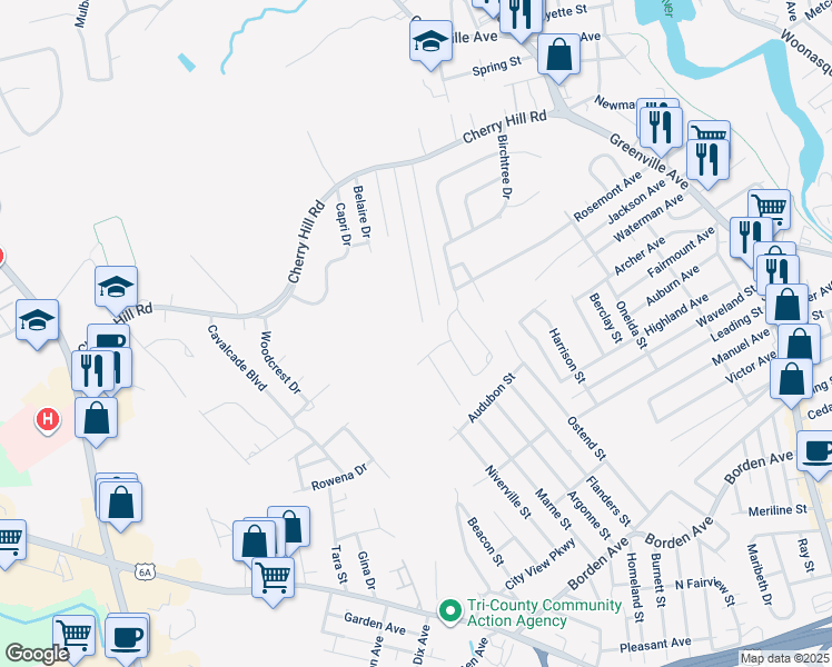 map of restaurants, bars, coffee shops, grocery stores, and more near 49 Atwells Avenue in Johnston