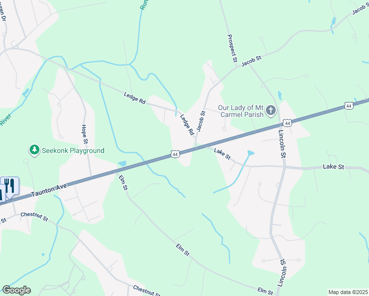 map of restaurants, bars, coffee shops, grocery stores, and more near 824 Taunton Avenue in Seekonk