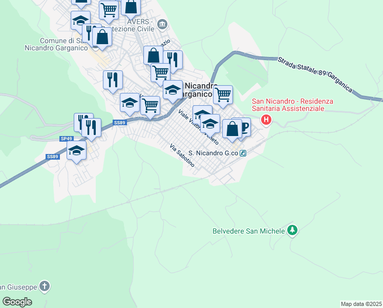 map of restaurants, bars, coffee shops, grocery stores, and more near 33 Via Michele Cervone in San Nicandro Garganico