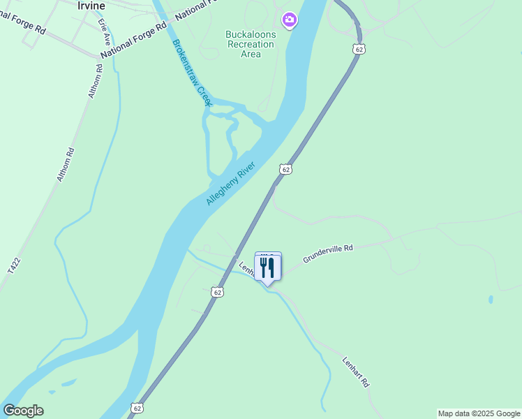 map of restaurants, bars, coffee shops, grocery stores, and more near 1267 U.S. 62 in Warren