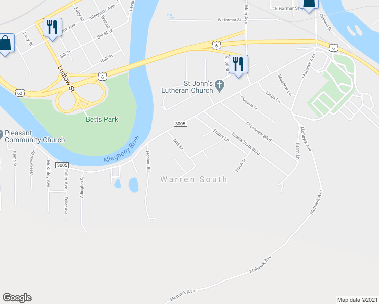 map of restaurants, bars, coffee shops, grocery stores, and more near 75 Fox Lane in Warren